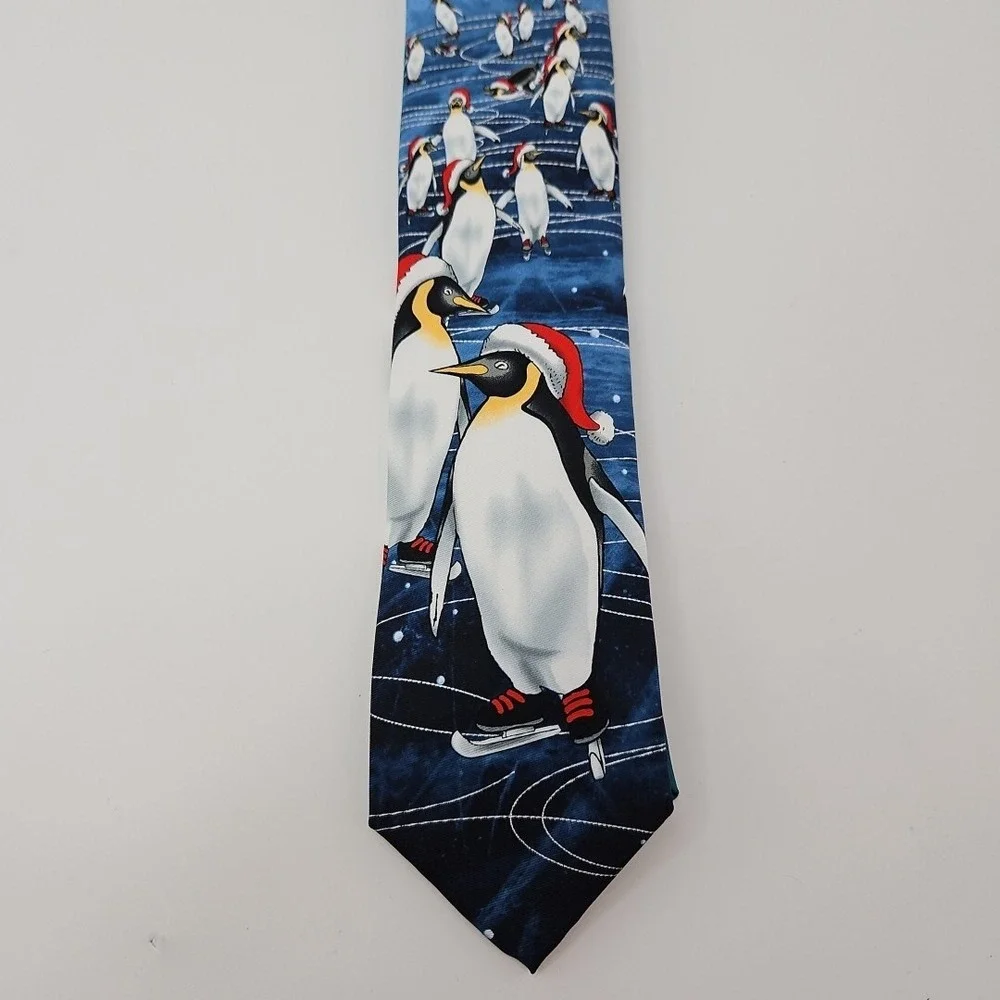 Christmas Neck Tie Ice‎ Skating Penguins Santa Hats Festive Gift Dad New